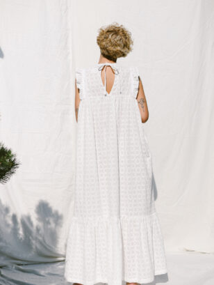 Embroidery cotton flutter sleeve elegant summer dress with tie BASILE | Dress | Sustainable clothing | OffOn clothing