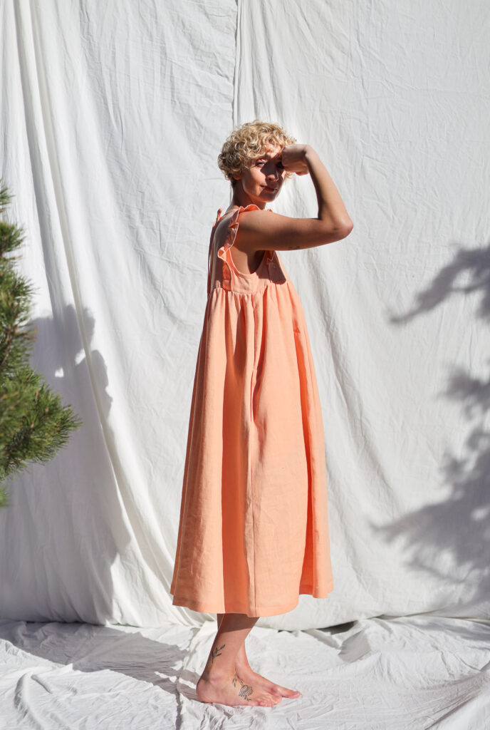 Flutter sleeves ruffled skirt linen dress AMANDA - Image 2