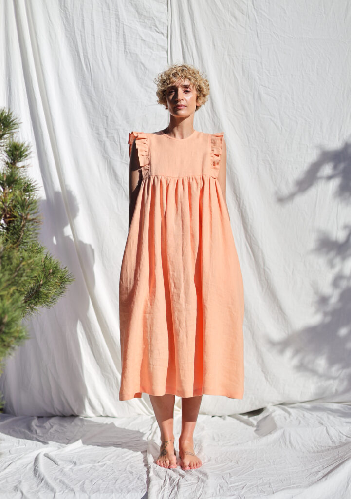 Flutter sleeves ruffled skirt linen dress AMANDA | Dress | Sustainable clothing | OffOn clothing