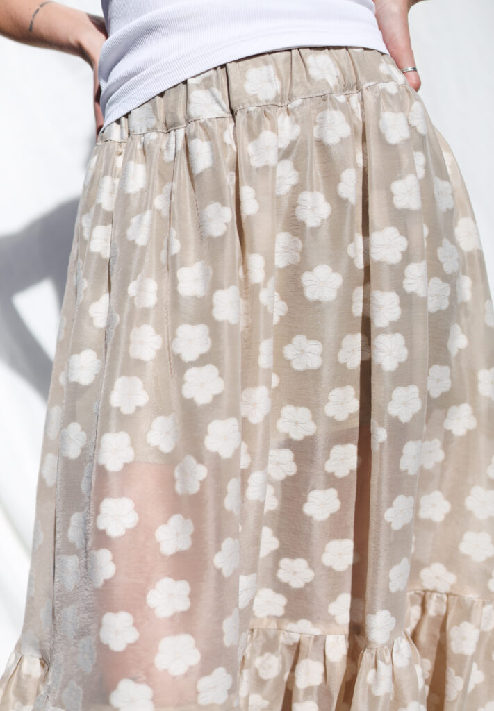 Floral viscose organza ruffled hem skirt with elasticated waist BLOOM - Image 6