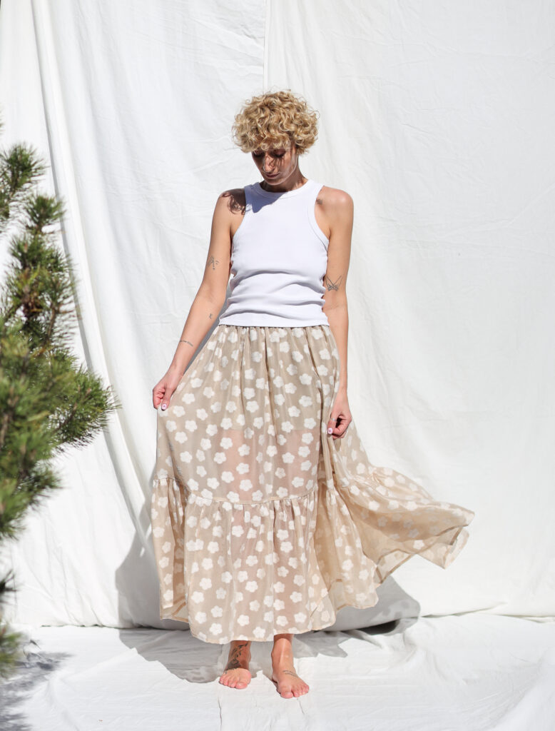 Floral viscose organza ruffled hem skirt with elasticated waist BLOOM - Image 5