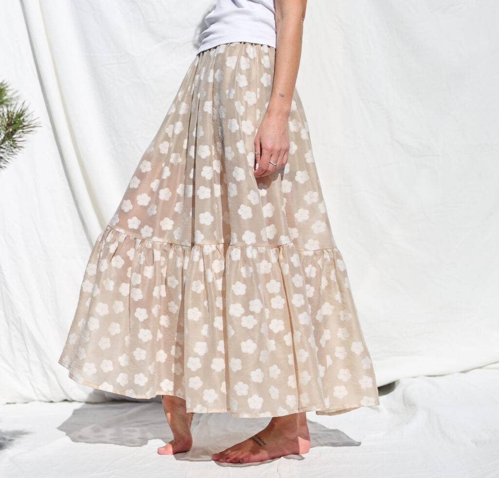Floral viscose organza ruffled hem skirt with elasticated waist BLOOM | Skirt | Sustainable clothing | OffOn clothing