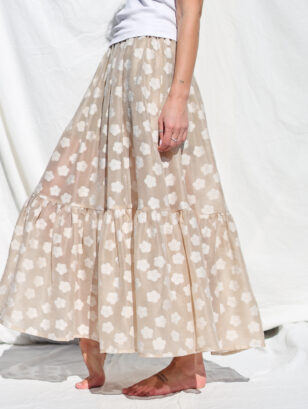 Floral viscose organza ruffled hem skirt with elasticated waist BLOOM | Skirt | Sustainable clothing | OffOn clothing