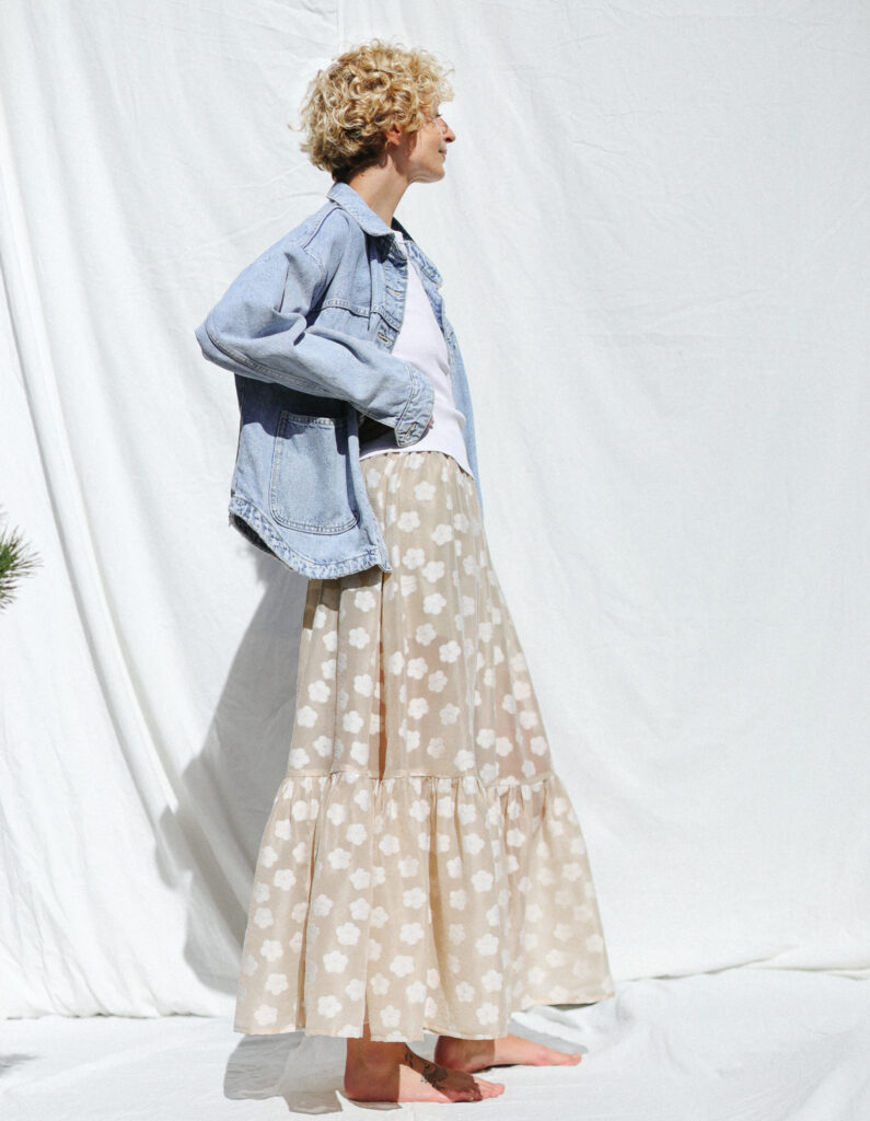 Floral viscose organza ruffled hem skirt with elasticated waist BLOOM - Image 2