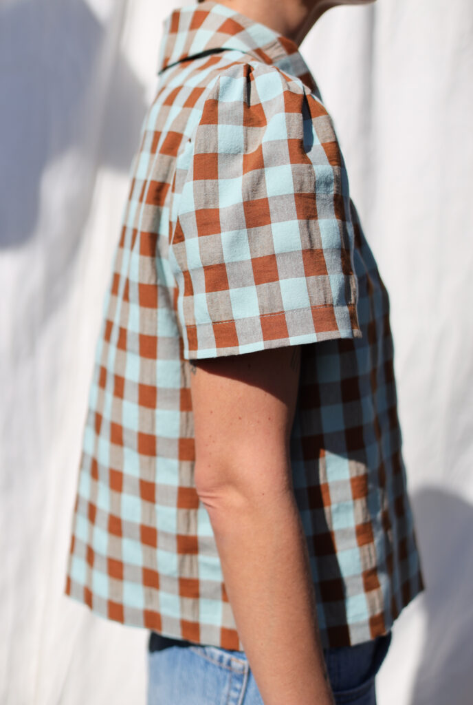 Peter Pan collar short sleeve seersucker checks blouse - Image 4