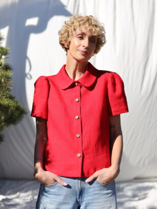 Button up Peter Pan collar linen top | Top | Sustainable clothing | OffOn clothing