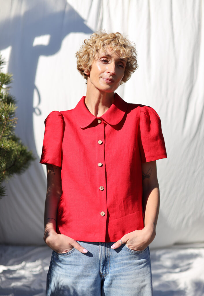 Button up Peter Pan collar linen top | Top | Sustainable clothing | OffOn clothing