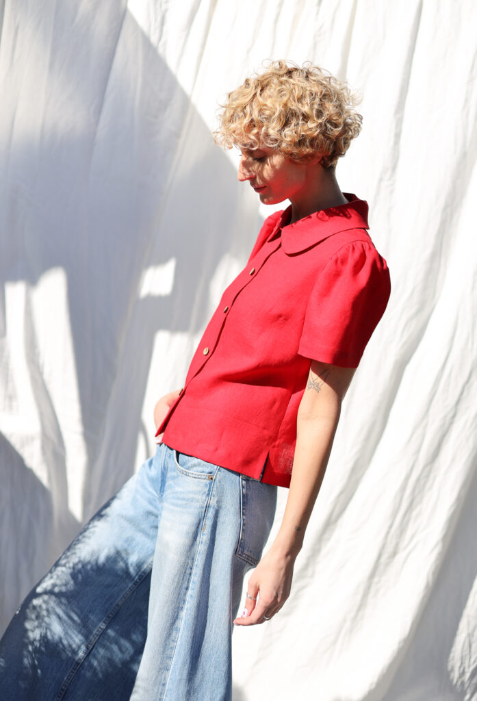 Button up Peter Pan collar linen top - Image 3