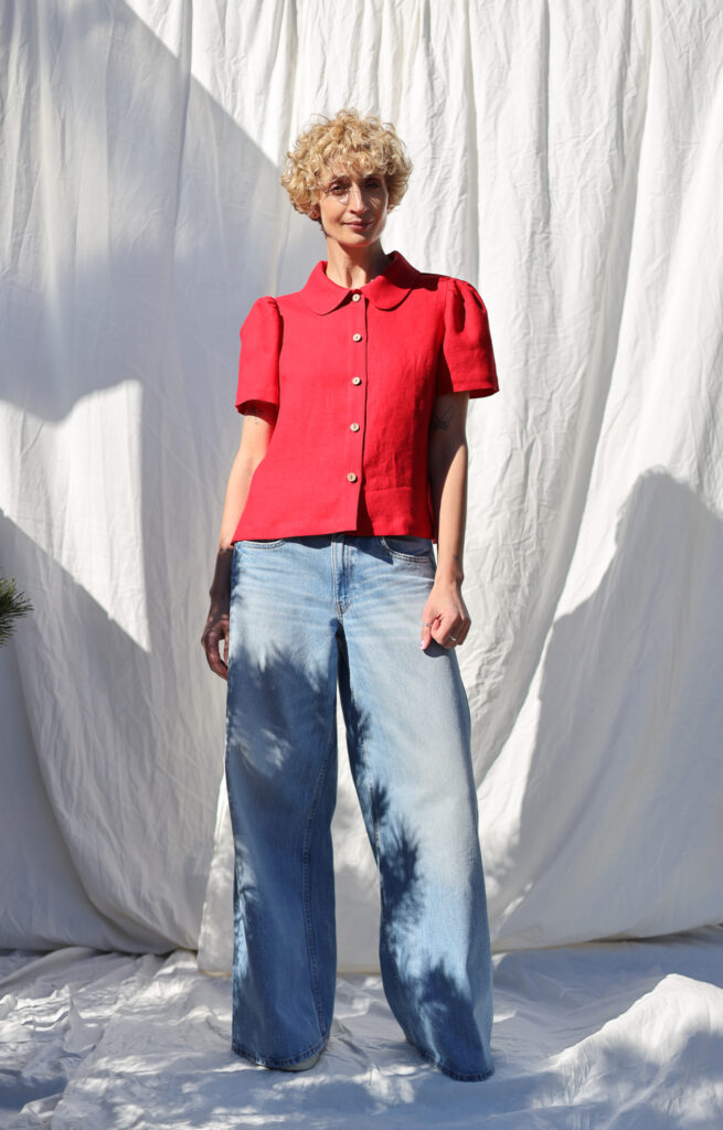 Button up Peter Pan collar linen top - Image 1