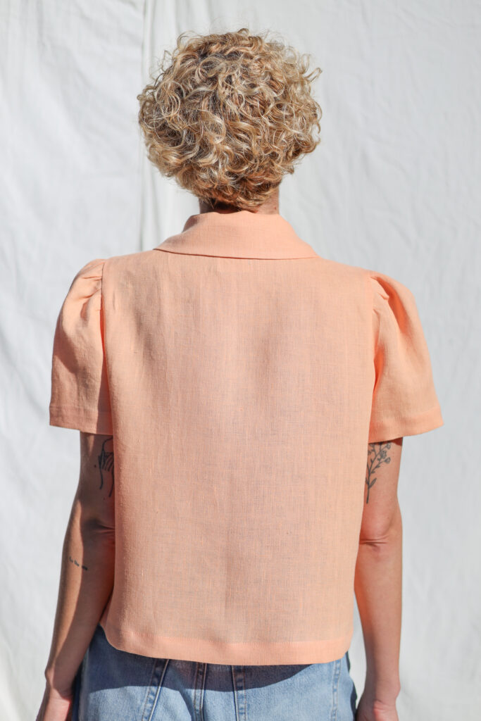 Peter Pan collar linen short puffy sleeves blouse - Image 4