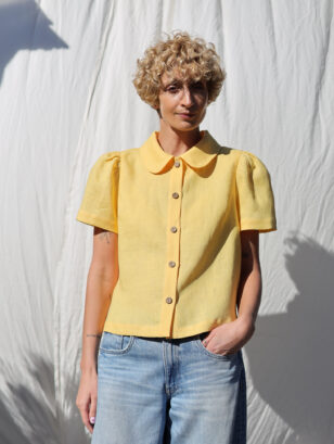 Linen Peter Pan collar short puffy sleeves blouse | Blouse | Sustainable clothing | OffOn clothing