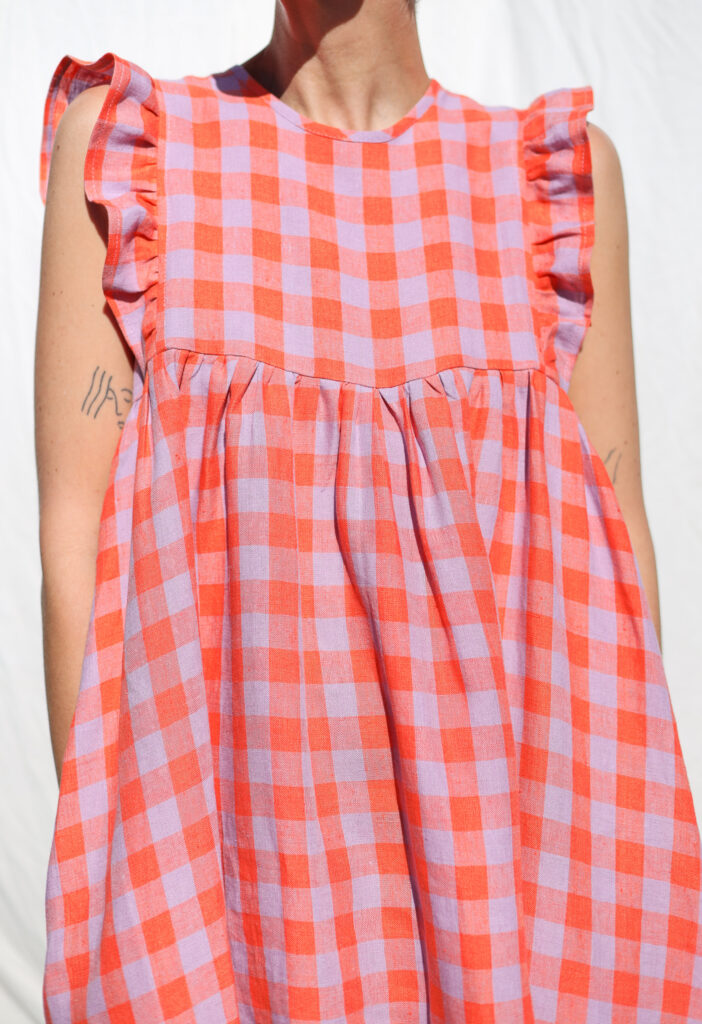 Flutter sleeves hand ruffled skirt linen dress AMANDA - Image 6