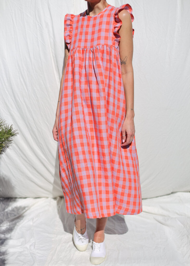 Flutter sleeves hand ruffled skirt linen dress AMANDA - Image 3