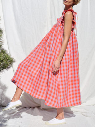 Flutter sleeves hand ruffled skirt linen dress AMANDA | Dress | Sustainable clothing | OffOn clothing
