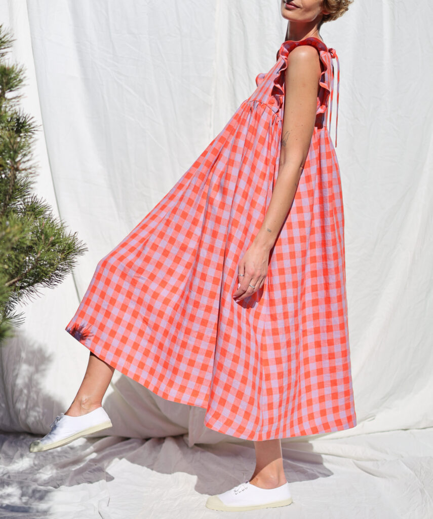 Flutter sleeves hand ruffled skirt linen dress AMANDA | Dress | Sustainable clothing | OffOn clothing