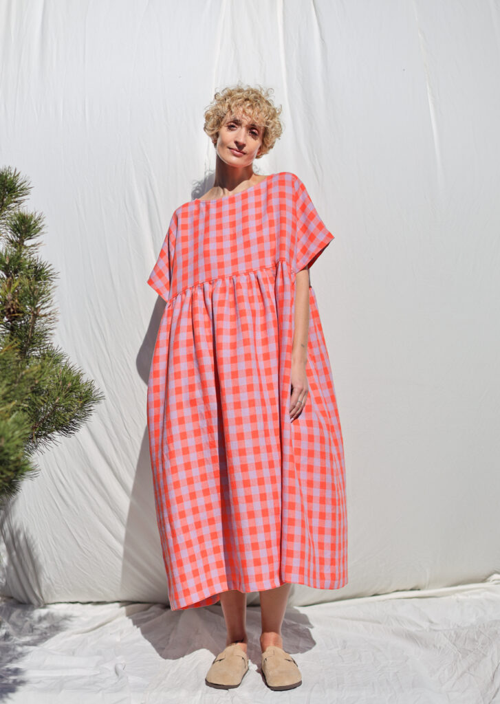 Linen oversize dress with pockets in exclusive checks SILVINA | Dress | Sustainable clothing | OffOn clothing