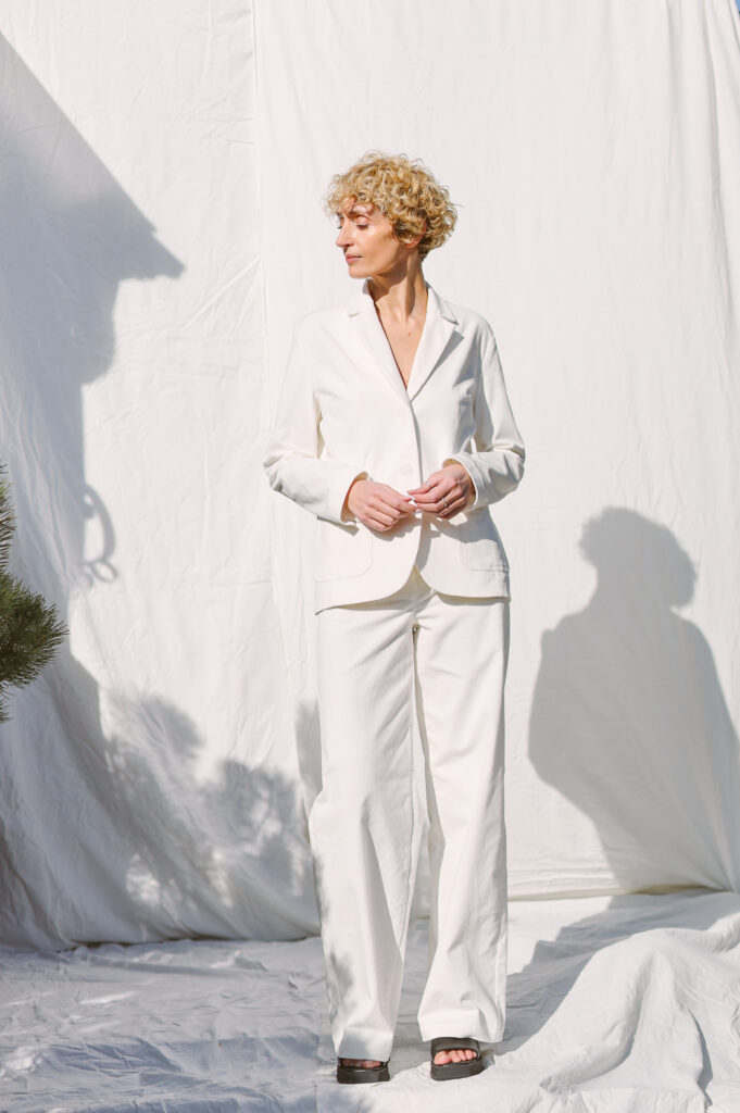 Ecru needlecord high waist wide leg trousers LUNA - Image 1