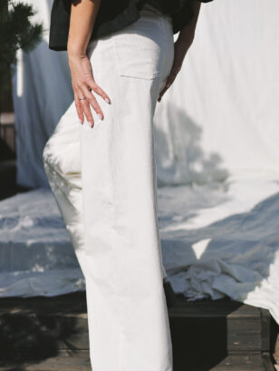 Ecru needlecord high waist wide leg trousers LUNA | Trousers | Sustainable clothing | OffOn clothing