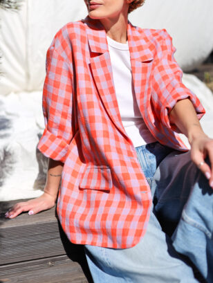 Exclusive checkered linen oversized blazer | Jacket | Sustainable clothing | OffOn clothing