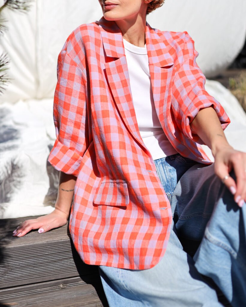 Exclusive checkered linen oversized blazer | Jacket | Sustainable clothing | OffOn clothing