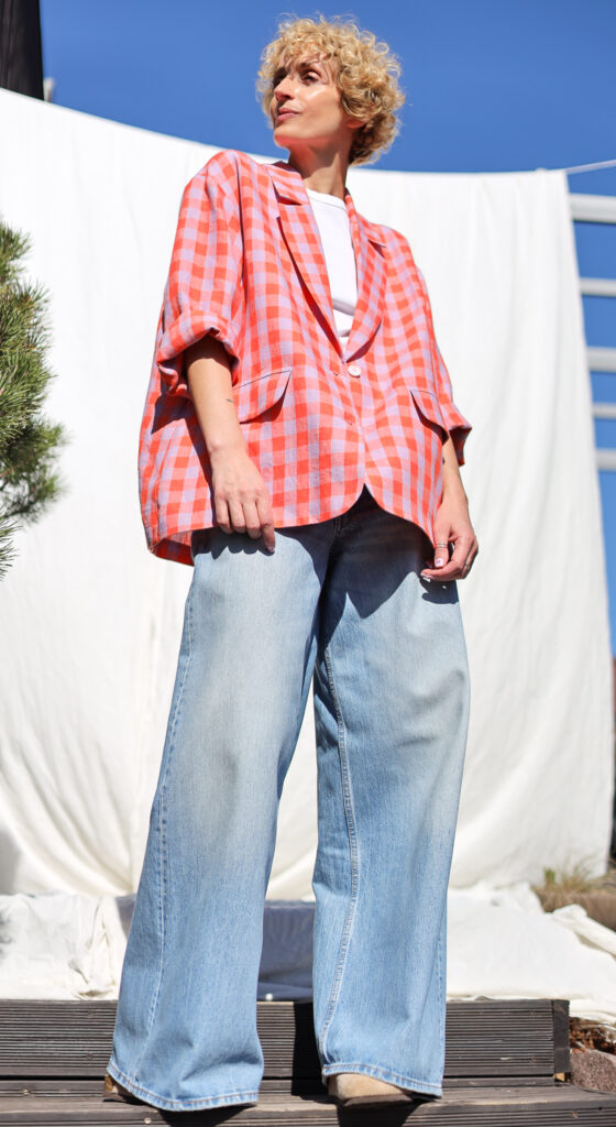 Exclusive checkered linen oversized blazer - Image 6