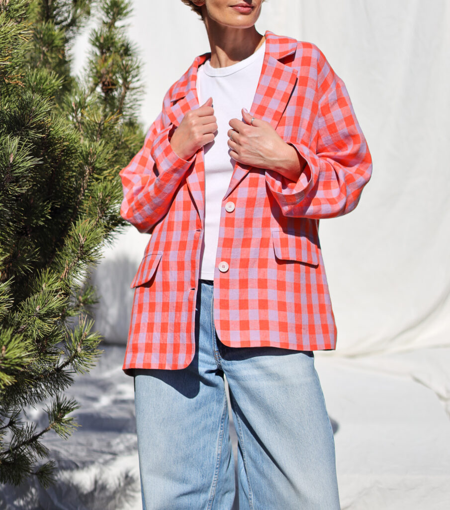 Exclusive checkered linen oversized blazer - Image 5