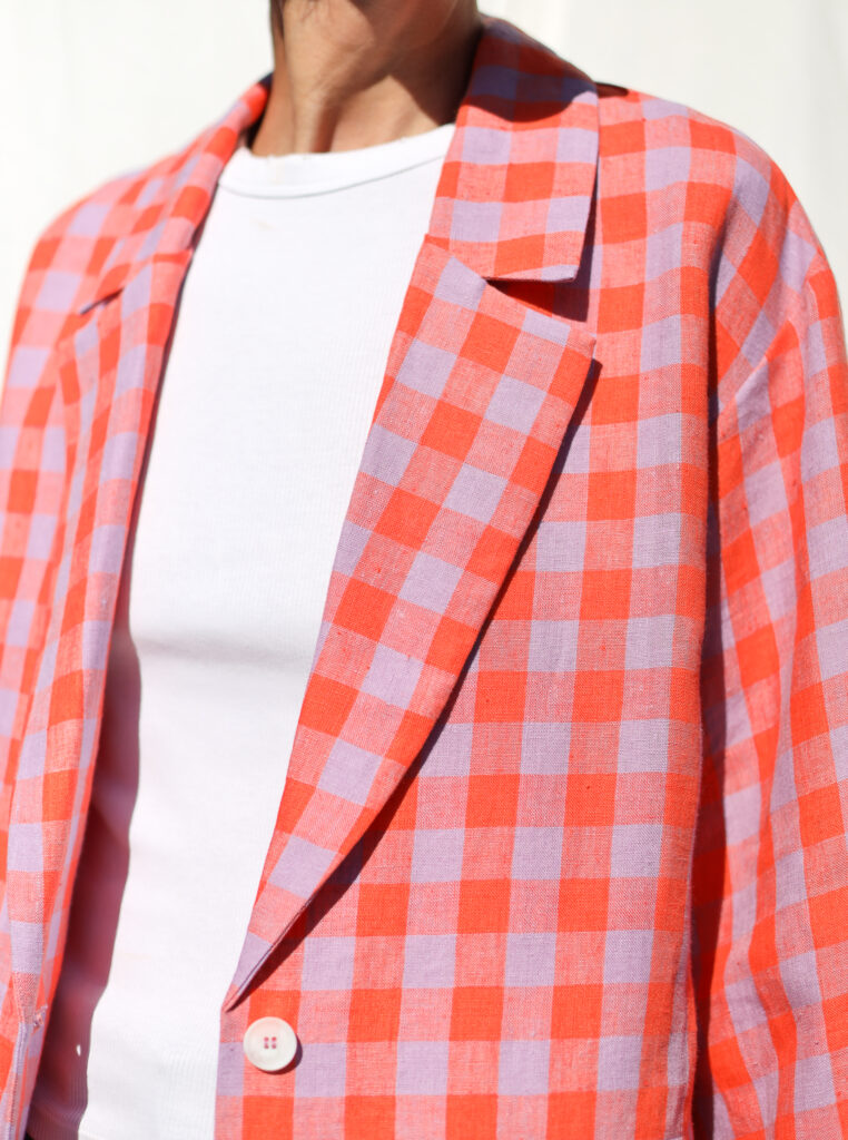 Exclusive checkered linen oversized blazer - Image 3