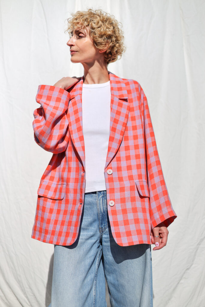 Exclusive checkered linen oversized blazer - Image 2