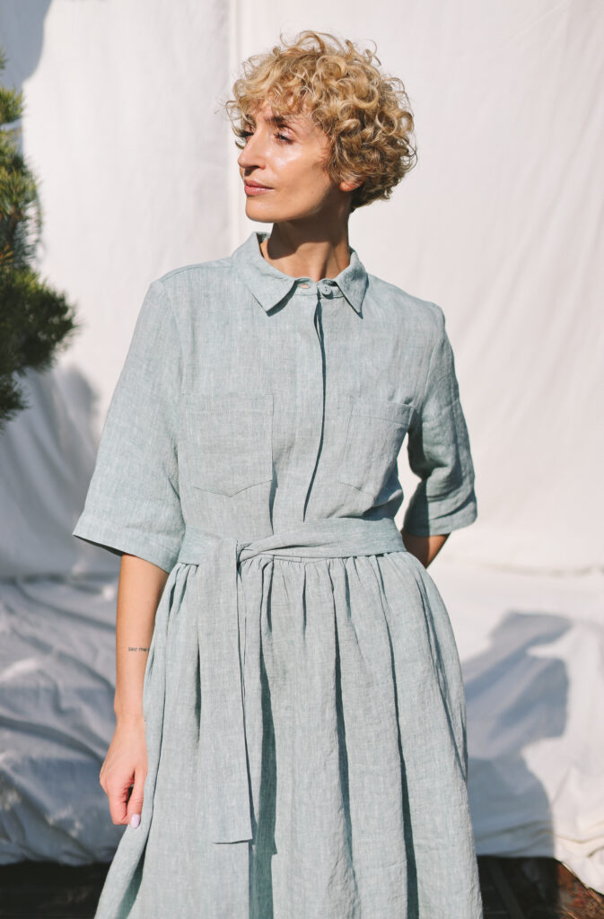 Linen shirt dress with tie belt | Dress | Sustainable clothing | OffOn clothing