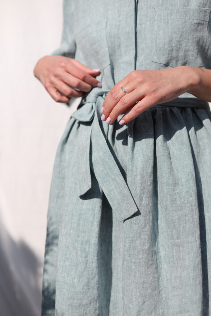 Flowy linen shirt dress with tie belt - Image 6