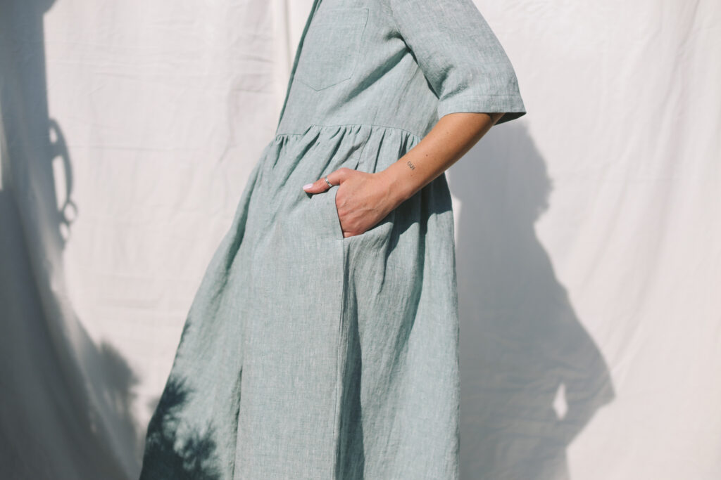Flowy linen shirt dress with tie belt - Image 5