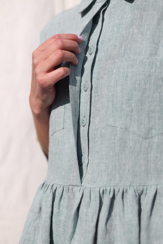 Flowy linen shirt dress with tie belt - Image 2