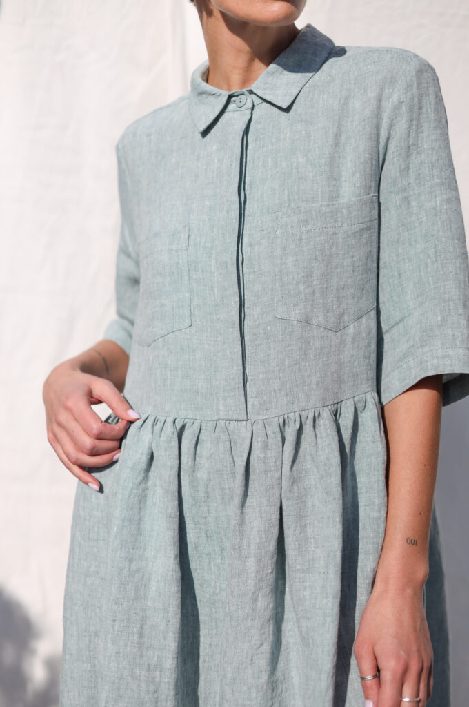 Flowy linen shirt dress with tie belt - Image 1