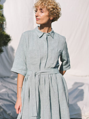 Linen shirt dress with tie belt | Dress | Sustainable clothing | OffOn clothing
