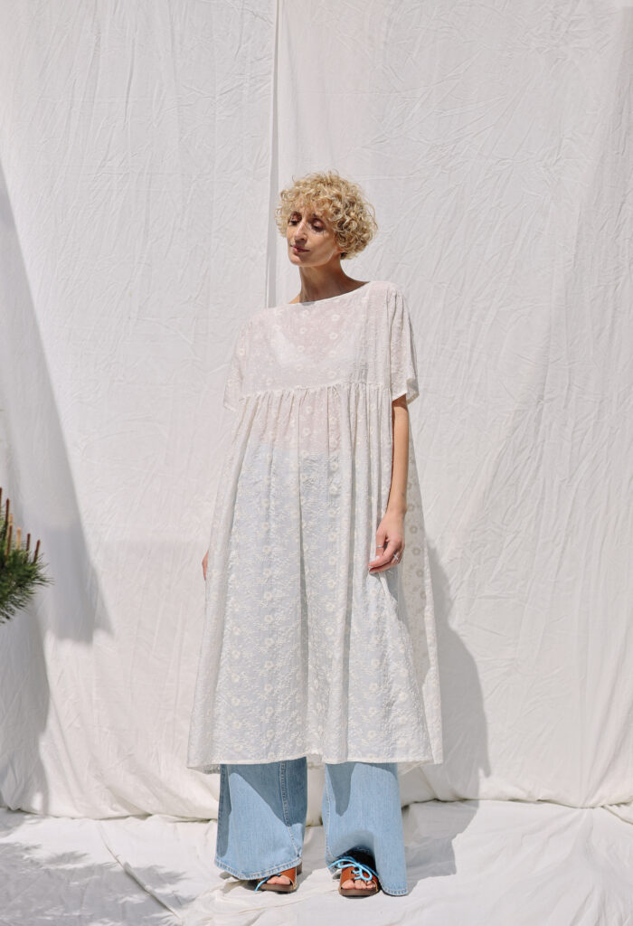 Embroidered silk and cotton oversized dress SILVINA