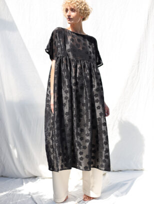 Black floral oversized viscose organza dress SILVINA | Dress | Sustainable clothing | OffOn clothing
