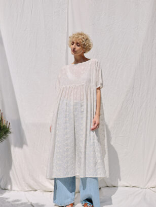 Embroidered silk and cotton oversized dress SILVINA