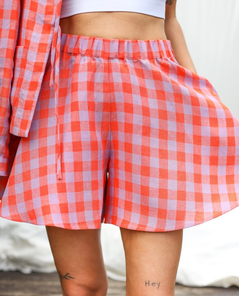 Exclusive linen checks elasticated waist skort - Image 5