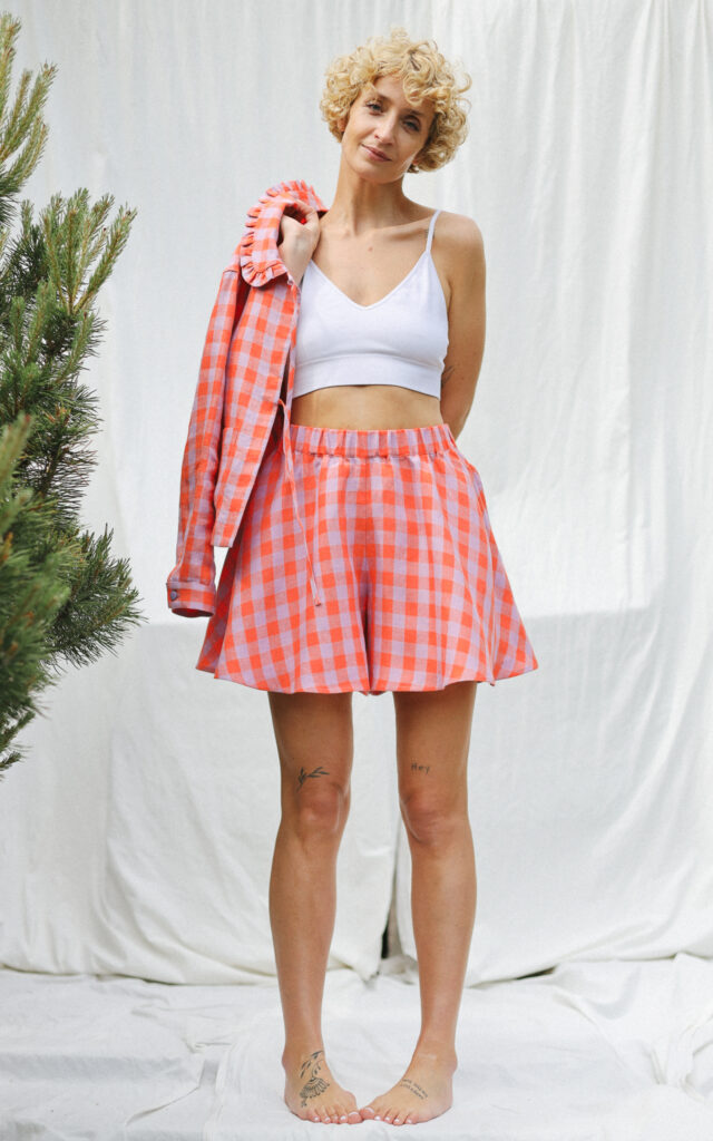Exclusive linen checks elasticated waist skort - Image 4