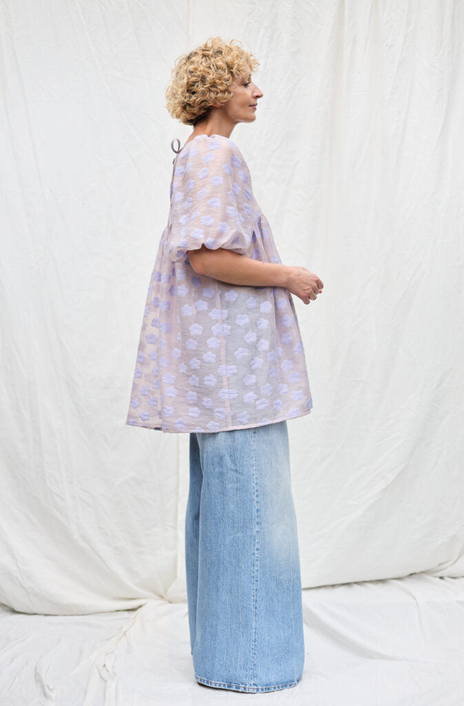 Lavender Floral Organza Puffy Sleeves MINI Tunic Dress | Dress | Sustainable clothing | OffOn clothing