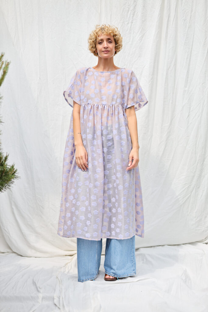 Lavender floral oversized viscose organza dress SILVINA | Dress | Sustainable clothing | OffOn clothing