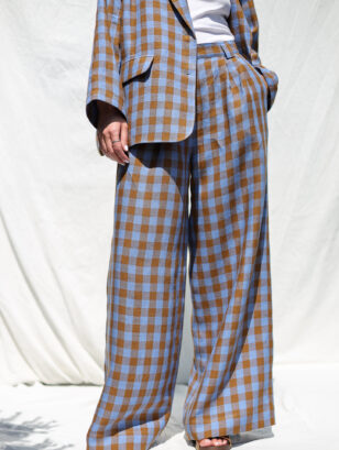 Checkered Linen Wide Leg Palazzo Pants | Trousers | Sustainable clothing | OffOn clothing