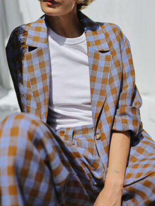 Oversized linen blazer in checks | Blazer | Sustainable clothing | OffOn clothing