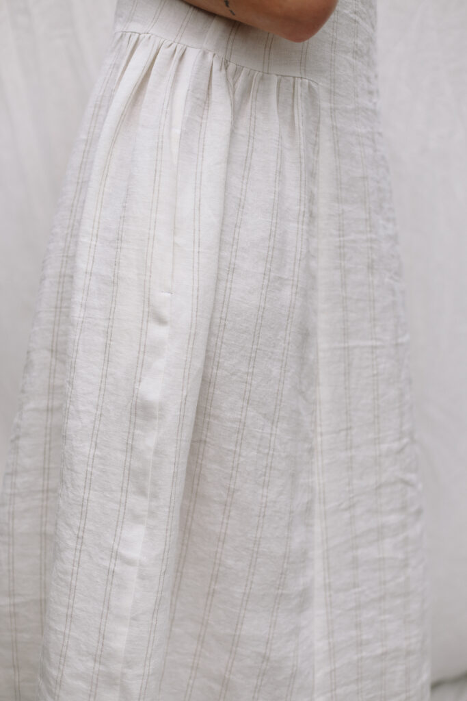 Sleeveless Linen Summer Slip Dress with Side Gathers ONA - Image 4