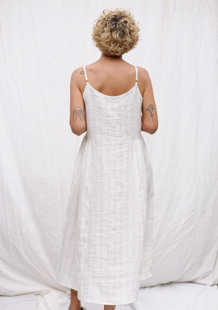 Sleeveless Linen Summer Slip Dress with Side Gathers ONA - Image 3