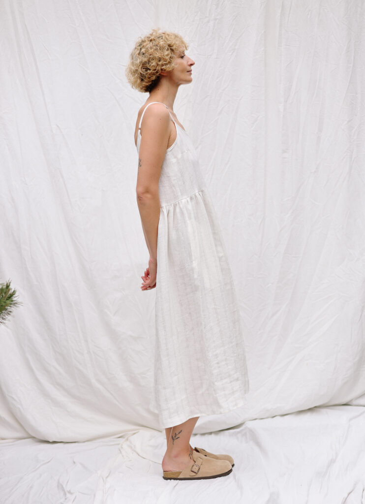 Sleeveless Linen Summer Slip Dress with Side Gathers ONA - Image 1