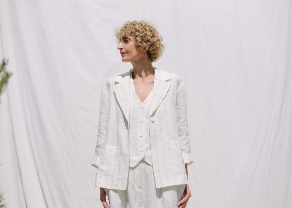 White Striped Linen Waistcoat - Image 5