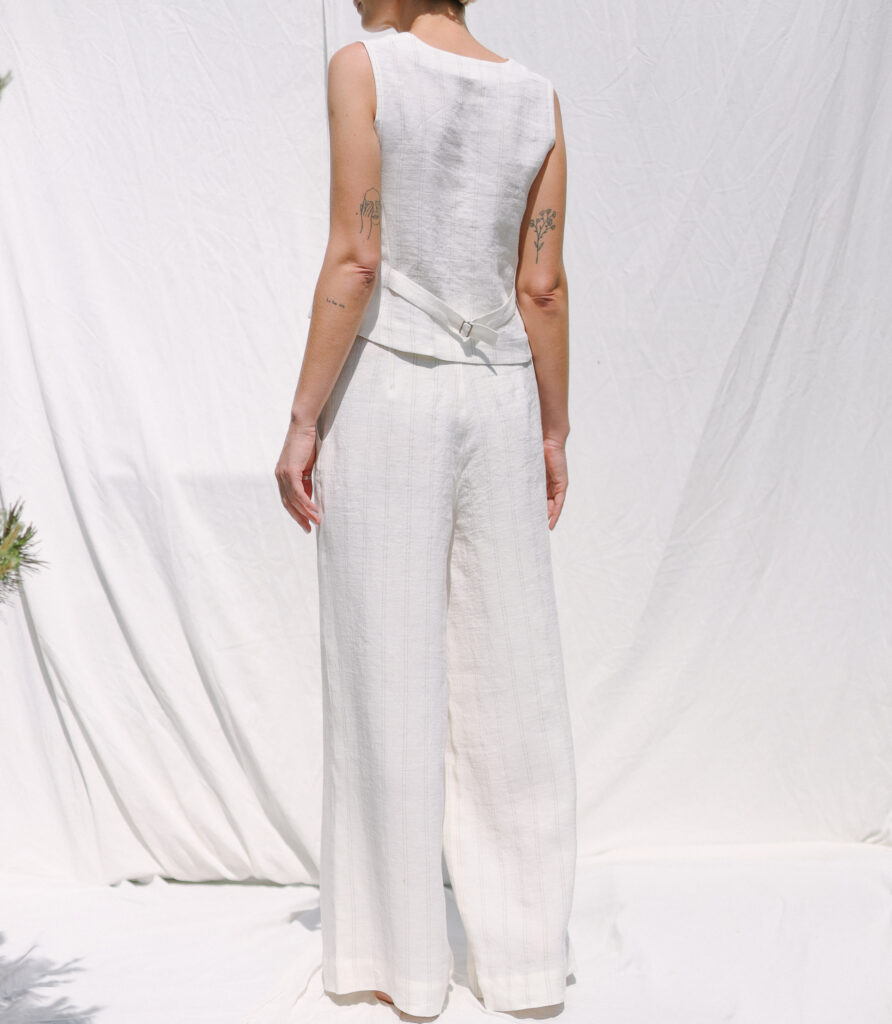 White Striped Linen Waistcoat - Image 2