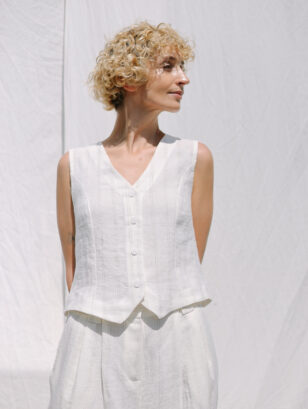 White Striped Linen Waistcoat | Vest | Sustainable clothing | OffOn clothing