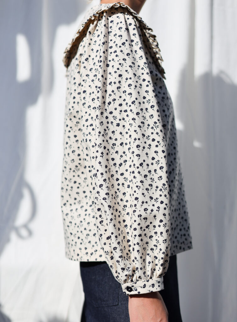 Long sleeve puritan collar ivory floral blouse - Image 2